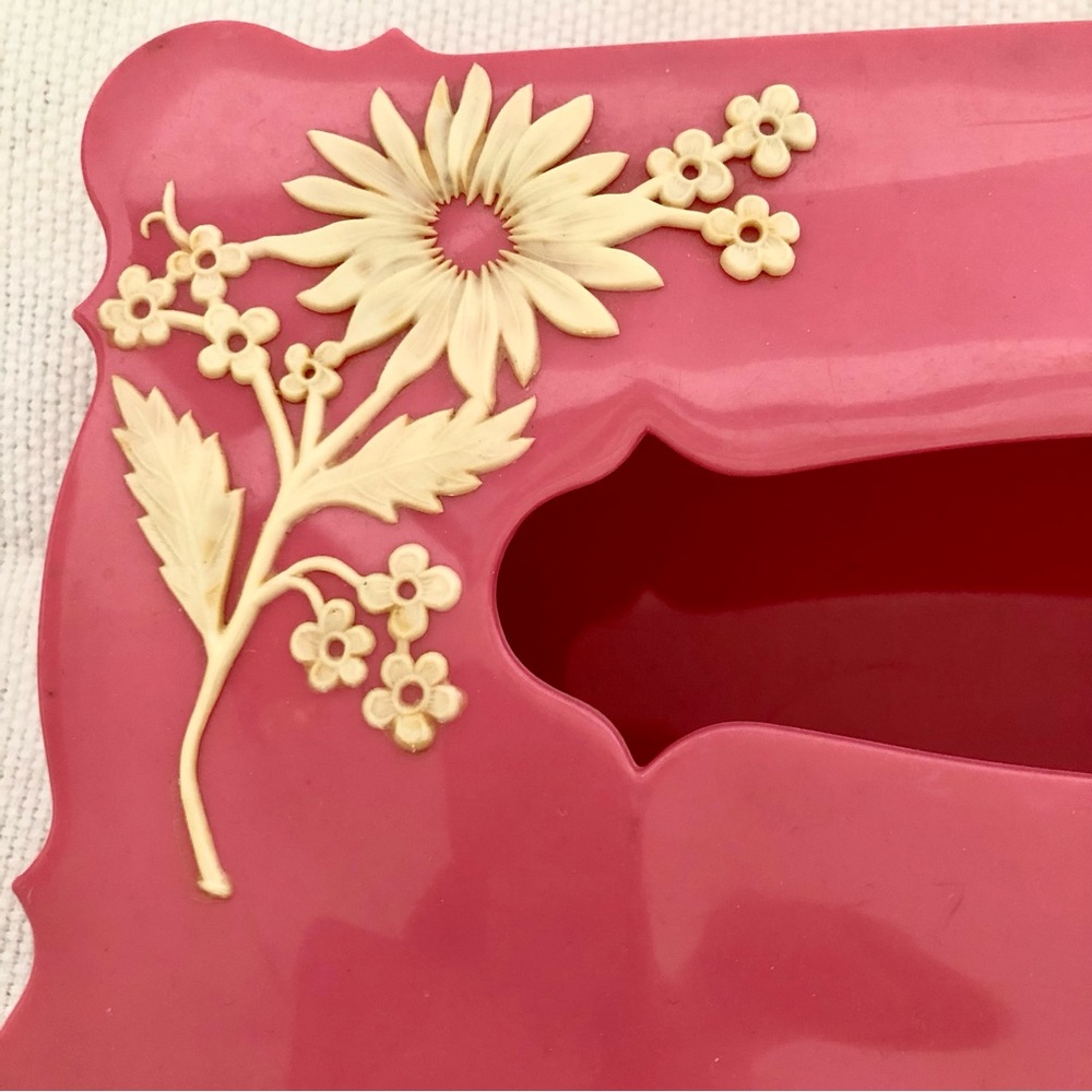 Vintage mid century 60's Plastic Pink Schwarz Bros Tissue Box Cover Floral - Picture 6 of 16